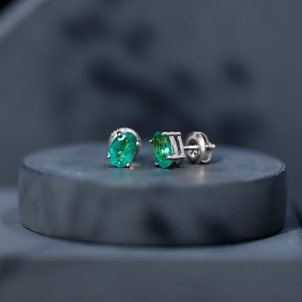 1.43 Carat Oval Shape Emerald Stud Earrings for Women