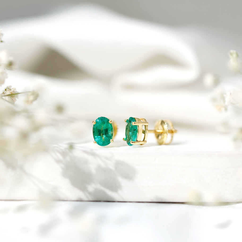 1.43 Carat Oval Shape Emerald Stud Earrings for Women