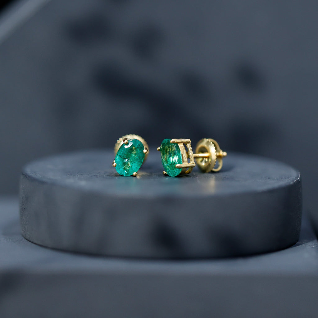 1.43 Carat Oval Shape Emerald Stud Earrings for Women