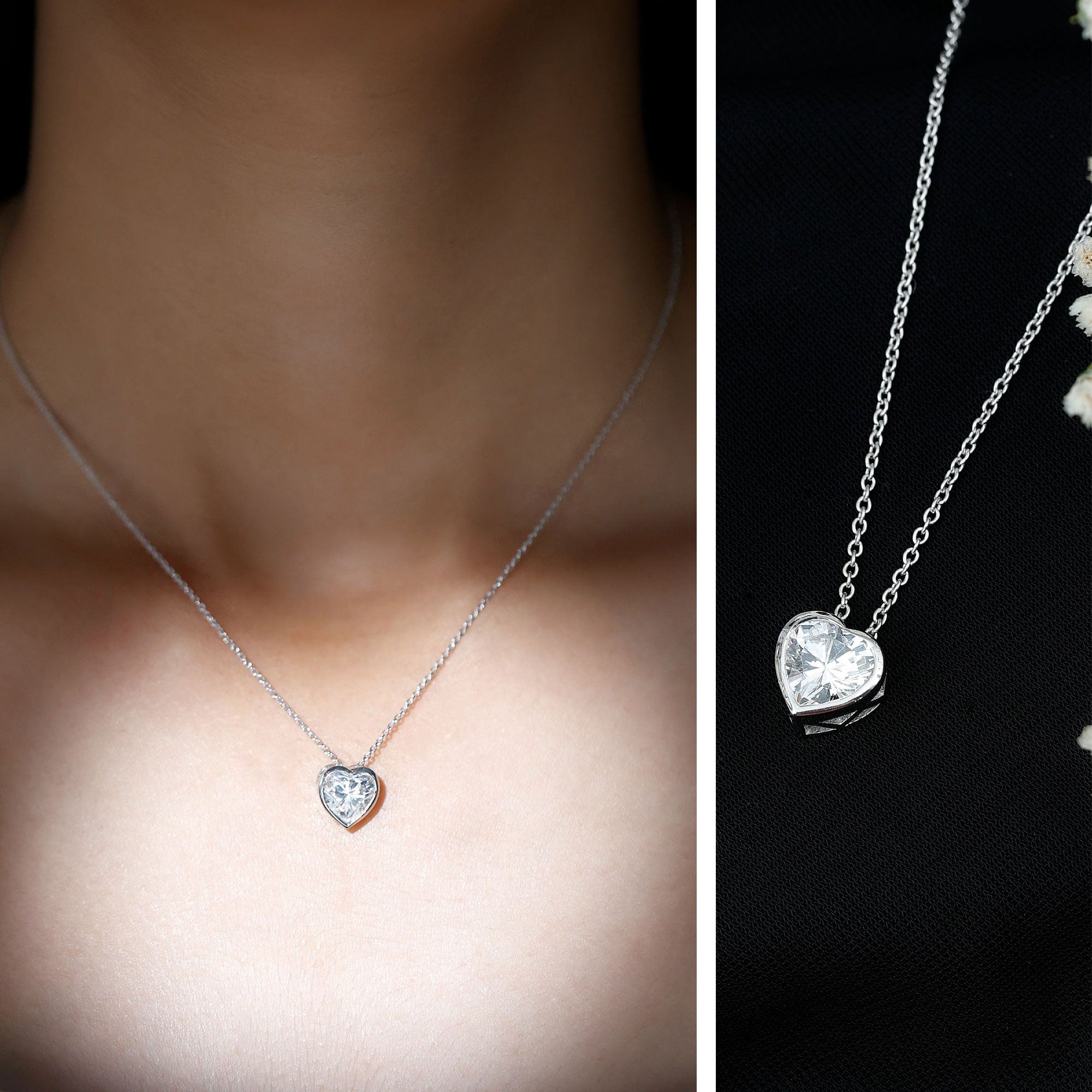 Bezel Set 2 Carat Lab Grown Diamond Heart Locket Necklace for Women