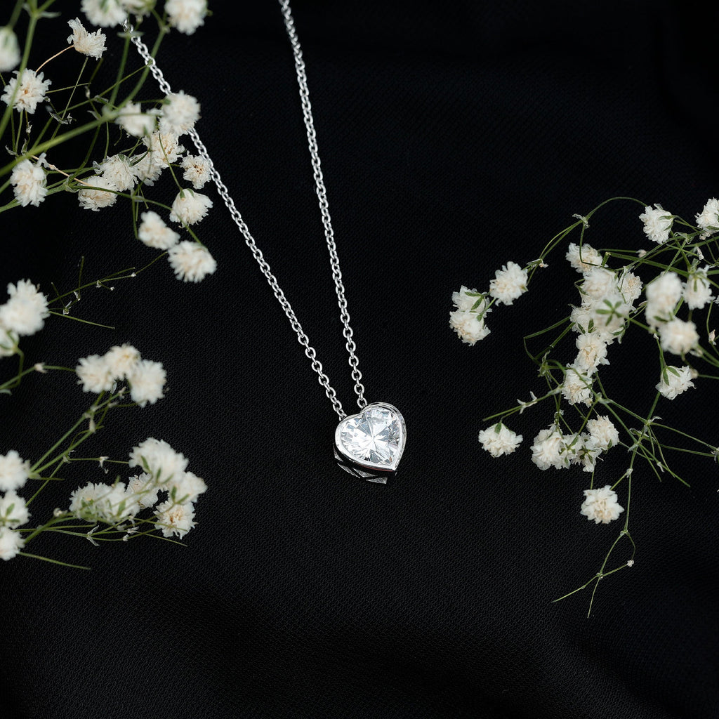 Bezel Set 2 Carat Lab Grown Diamond Heart Locket Necklace for Women