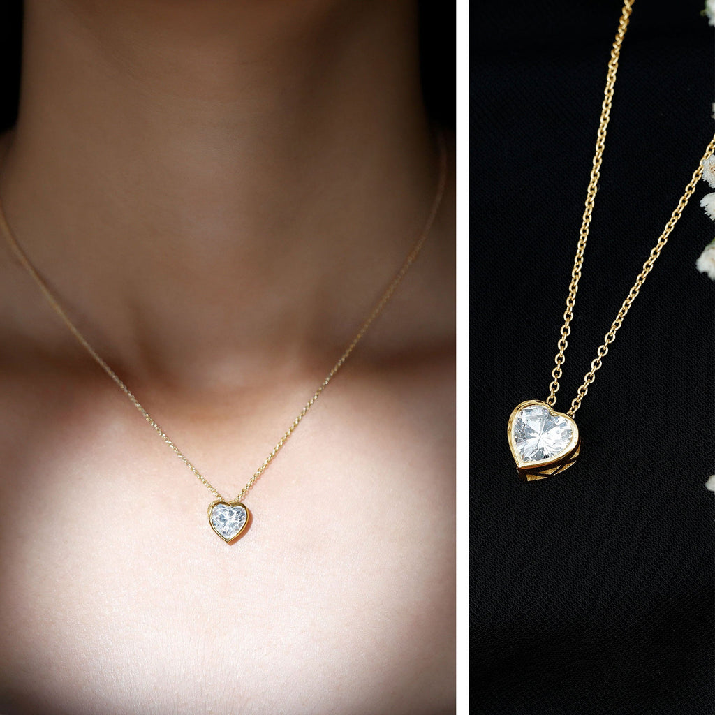 Bezel Set 2 Carat Lab Grown Diamond Heart Locket Necklace for Women