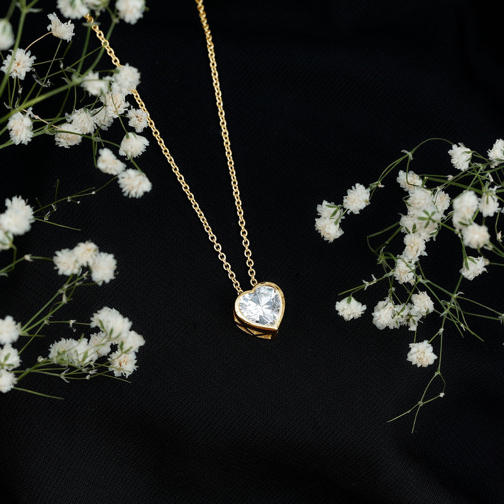 Bezel Set 2 Carat Lab Grown Diamond Heart Locket Necklace for Women