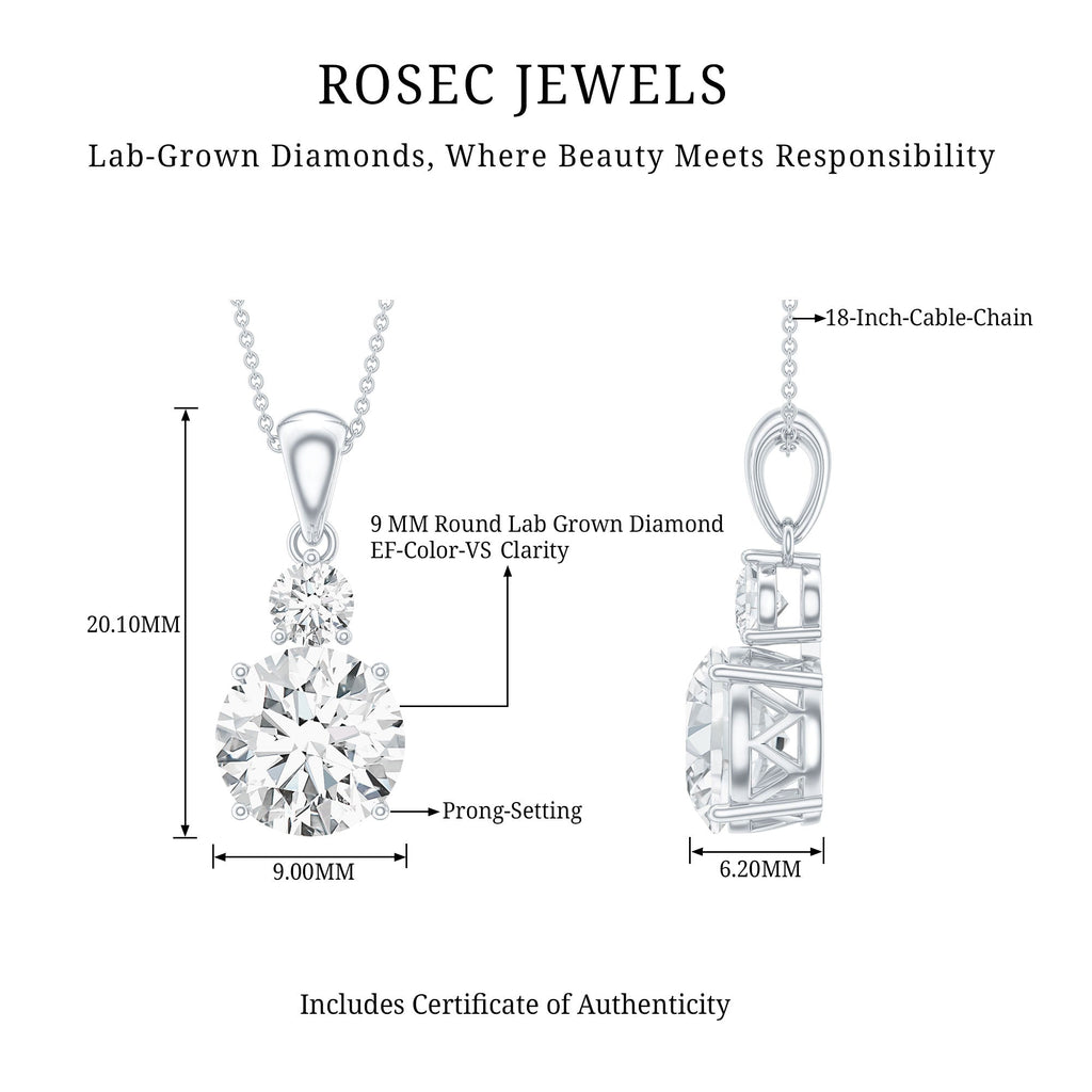 Certified 3 Carat Lab Grown Diamond Pendant Necklace For Women