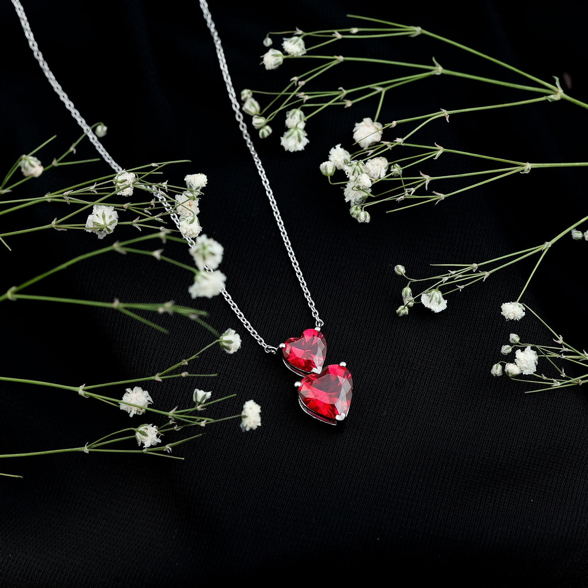 Lab Certified Ruby Double Heart Necklace for Women
