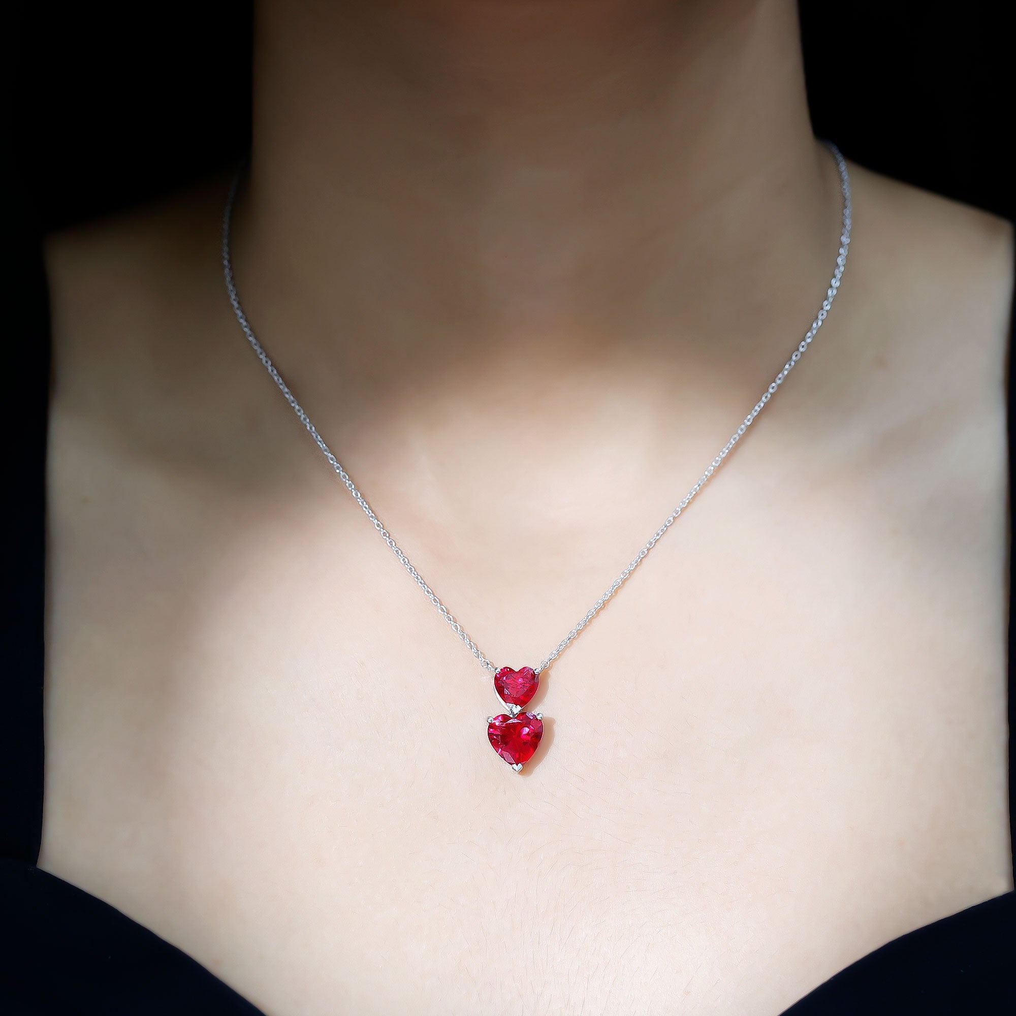 Lab Certified Ruby Double Heart Necklace for Women