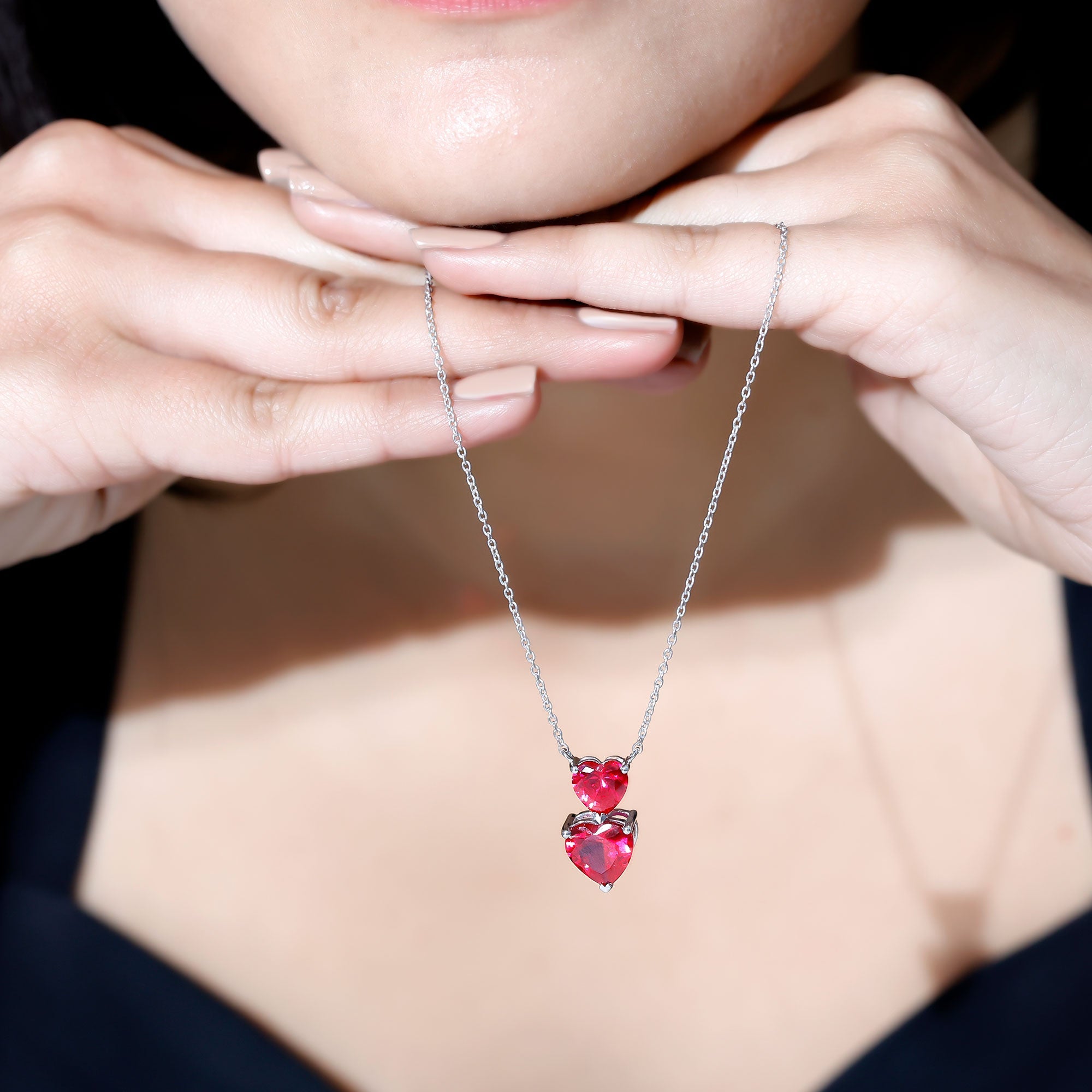 Lab Certified Ruby Double Heart Necklace for Women