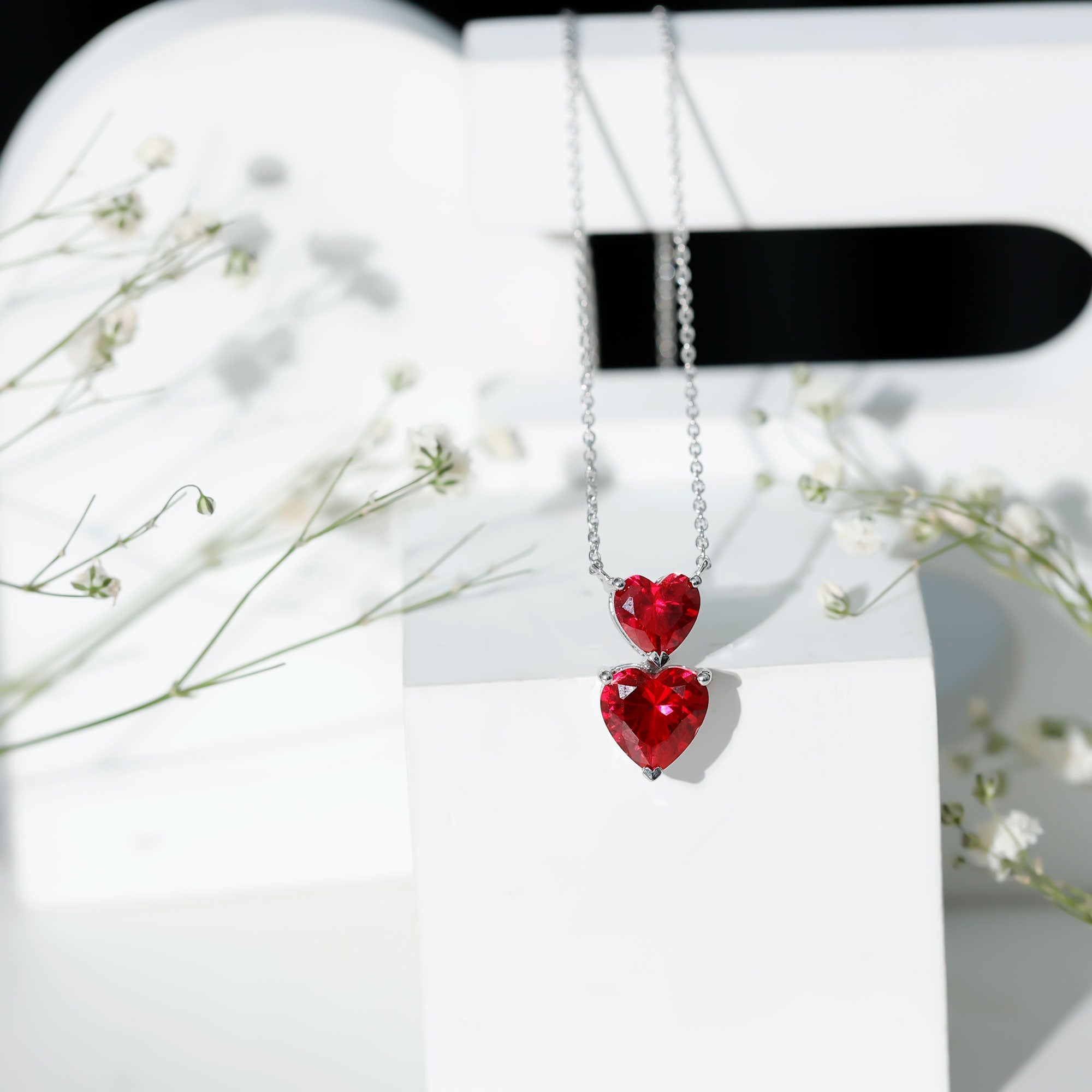 Lab Certified Ruby Double Heart Necklace for Women