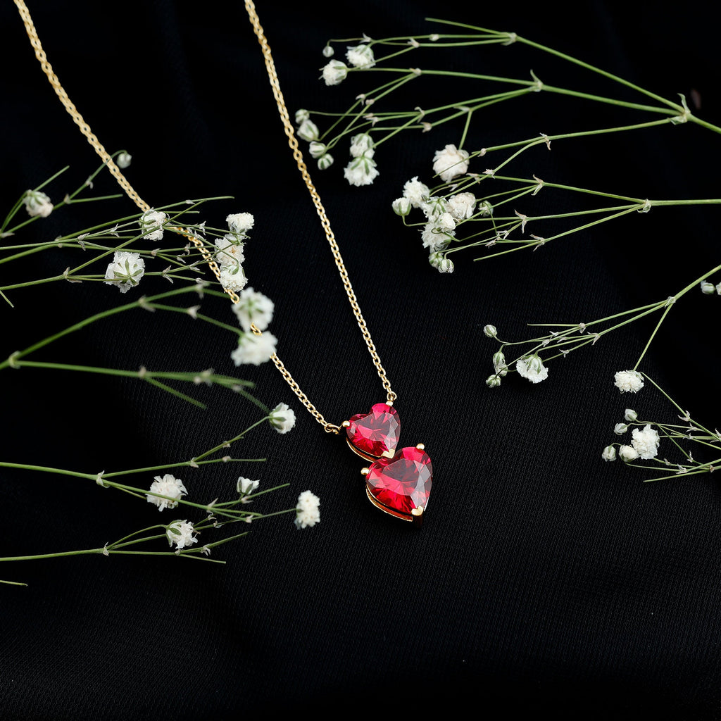 Lab Certified Ruby Double Heart Necklace for Women