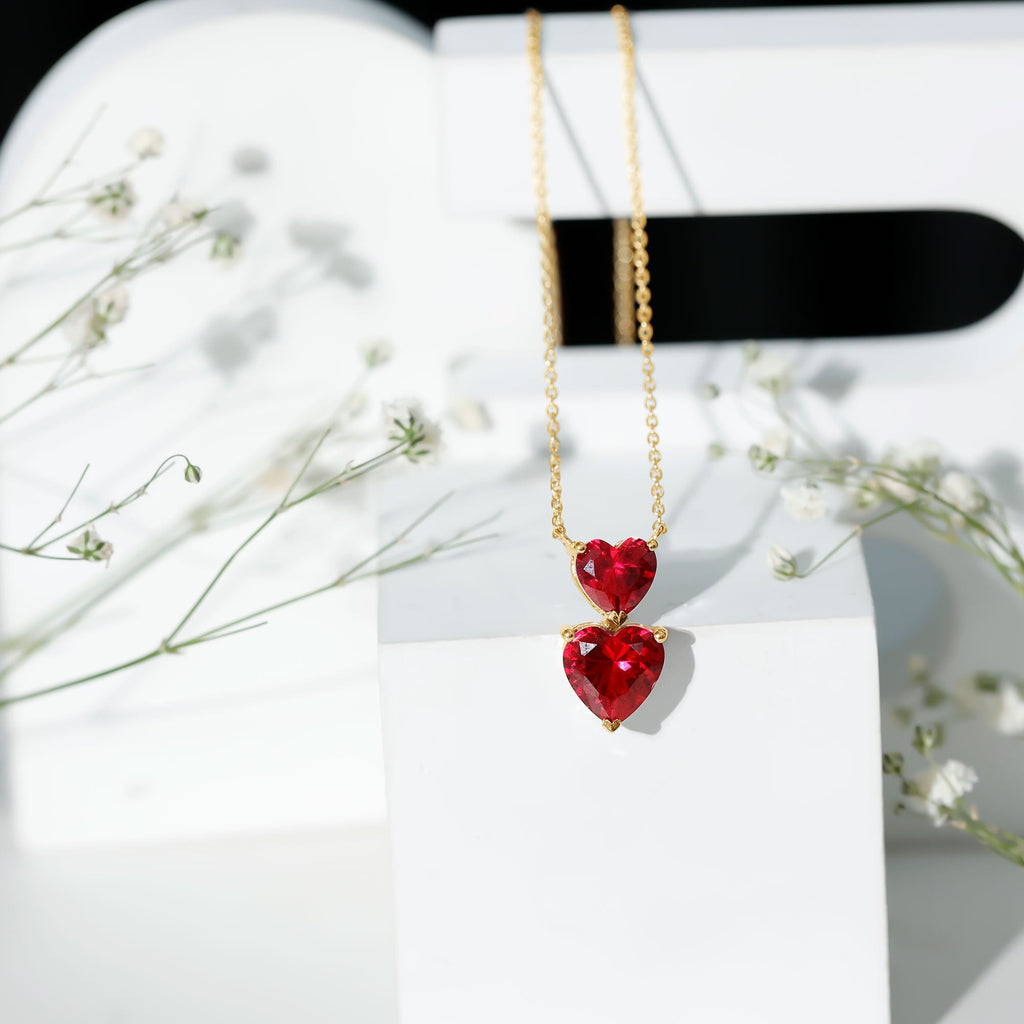 Lab Certified Ruby Double Heart Necklace for Women