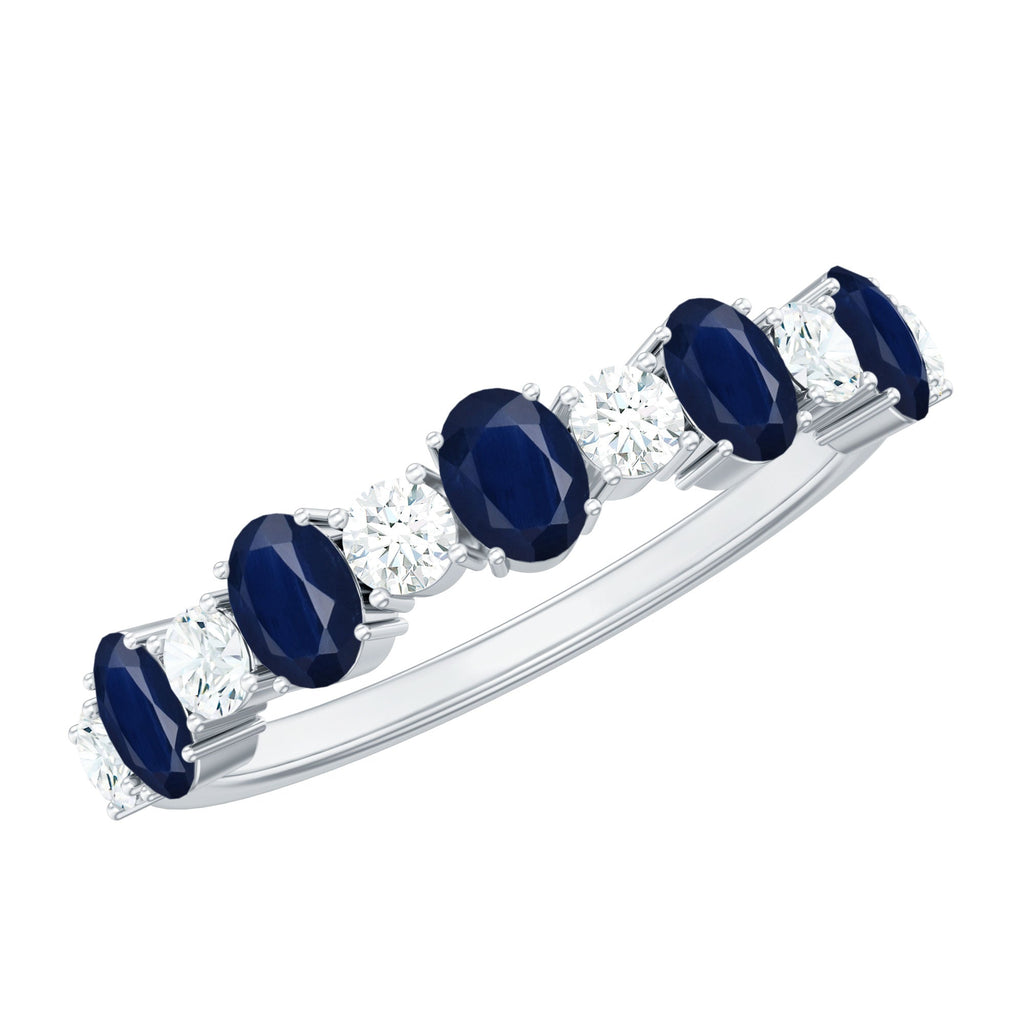 Natural Oval Blue Sapphire Diamond Half Eternity Ring for Women