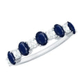 Natural Oval Blue Sapphire Diamond Half Eternity Ring for Women