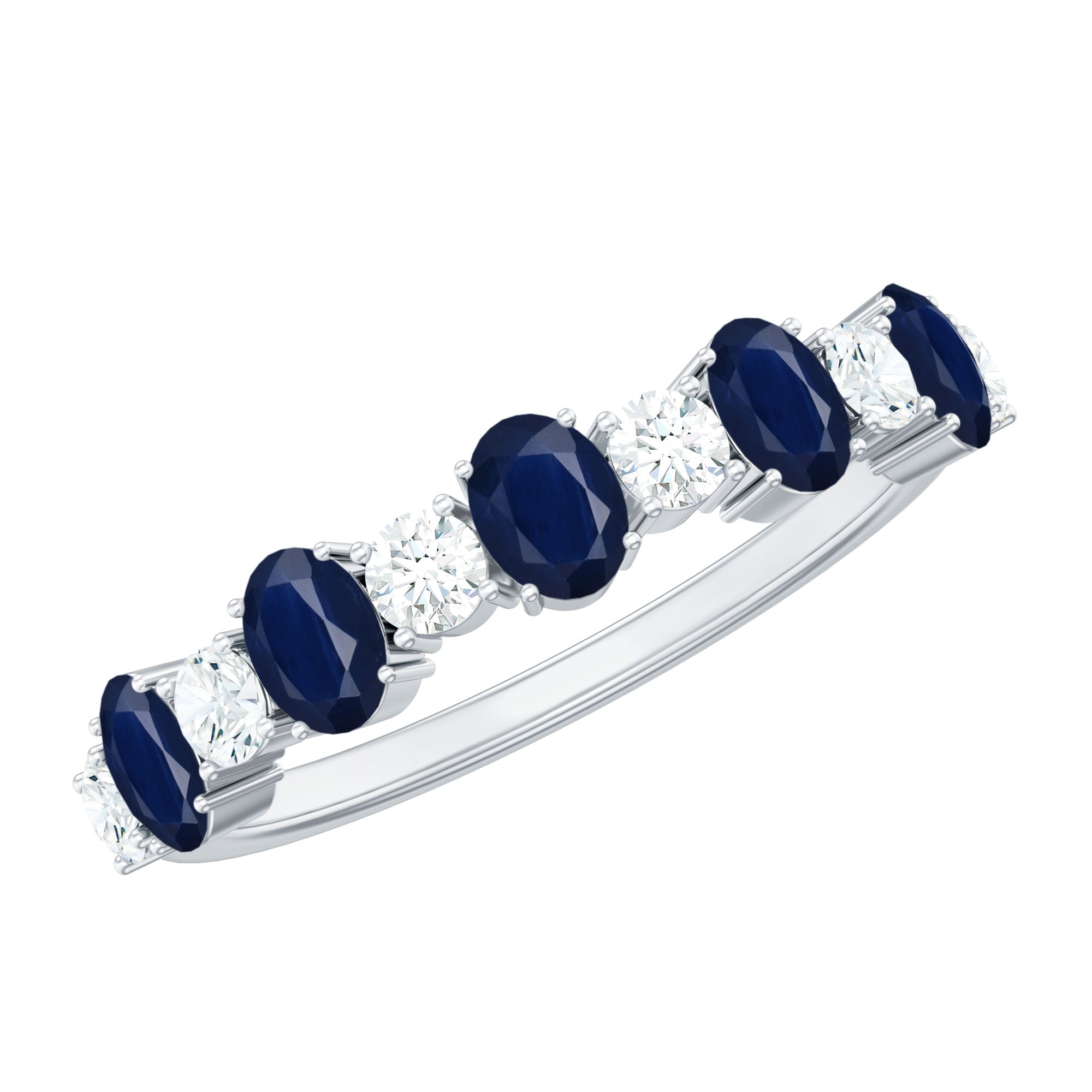 Natural Oval Blue Sapphire Diamond Half Eternity Ring for Women