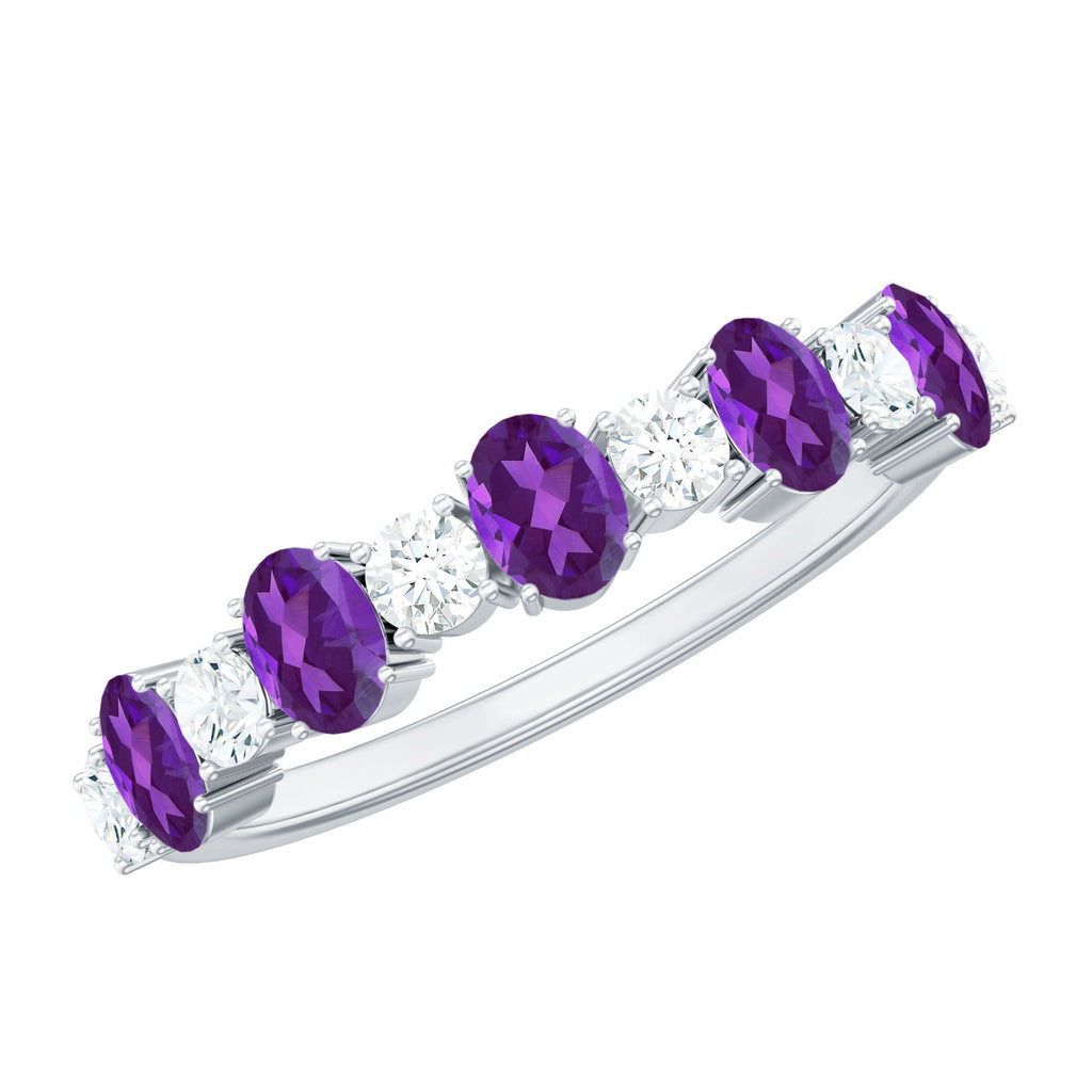 Natural Oval Amethyst Diamond Half Eternity Ring for Women