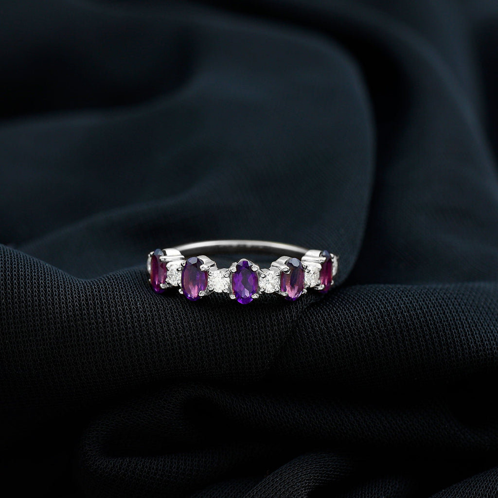 Natural Oval Amethyst Diamond Half Eternity Ring for Women