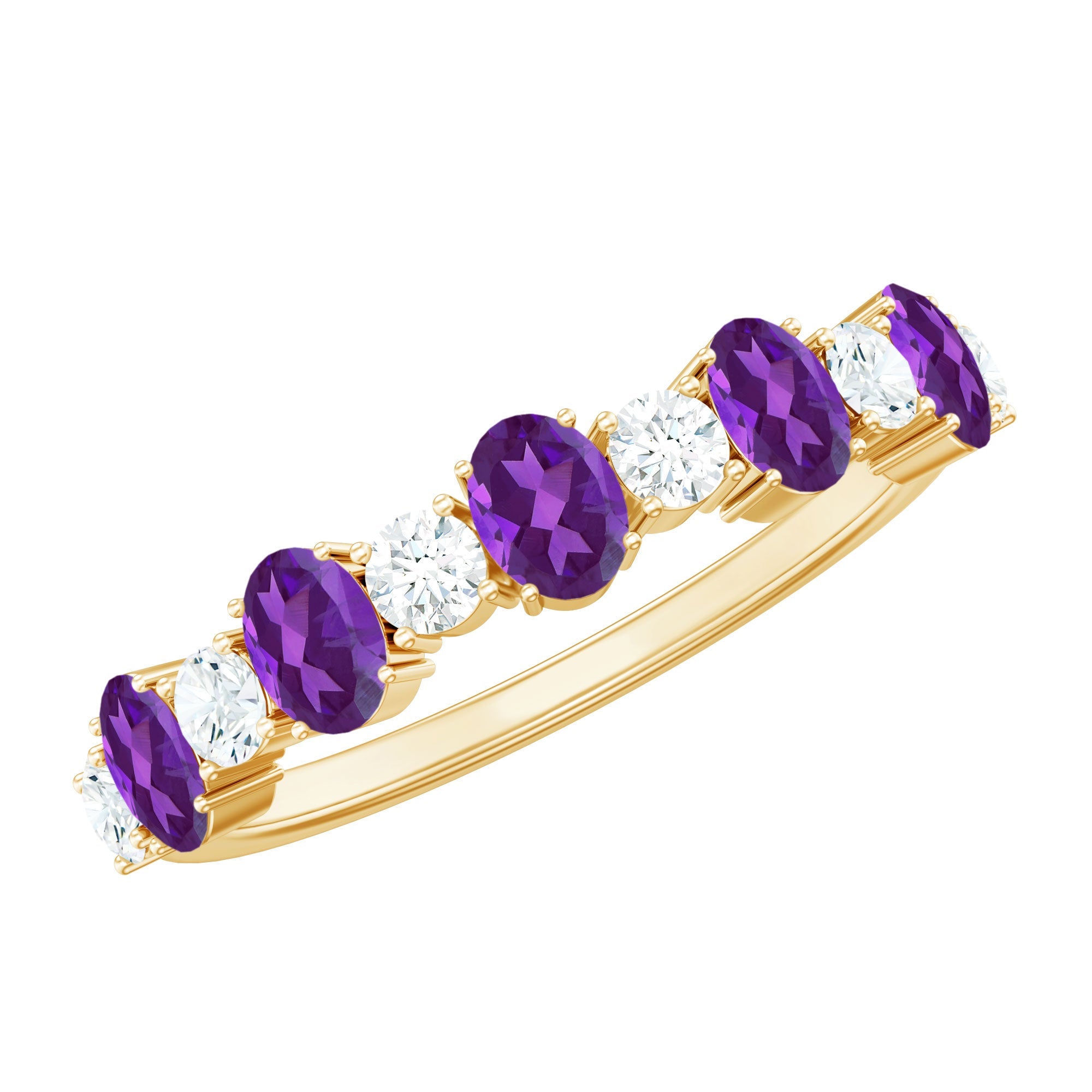 Natural Oval Amethyst Diamond Half Eternity Ring for Women
