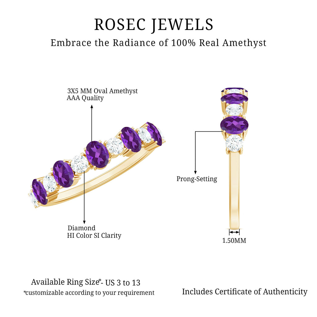 Natural Oval Amethyst Diamond Half Eternity Ring for Women