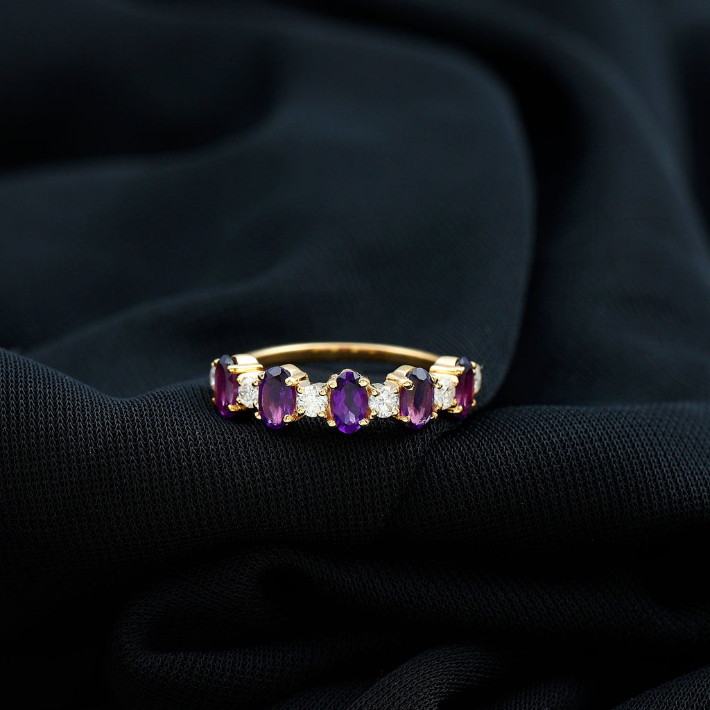 Natural Oval Amethyst Diamond Half Eternity Ring for Women