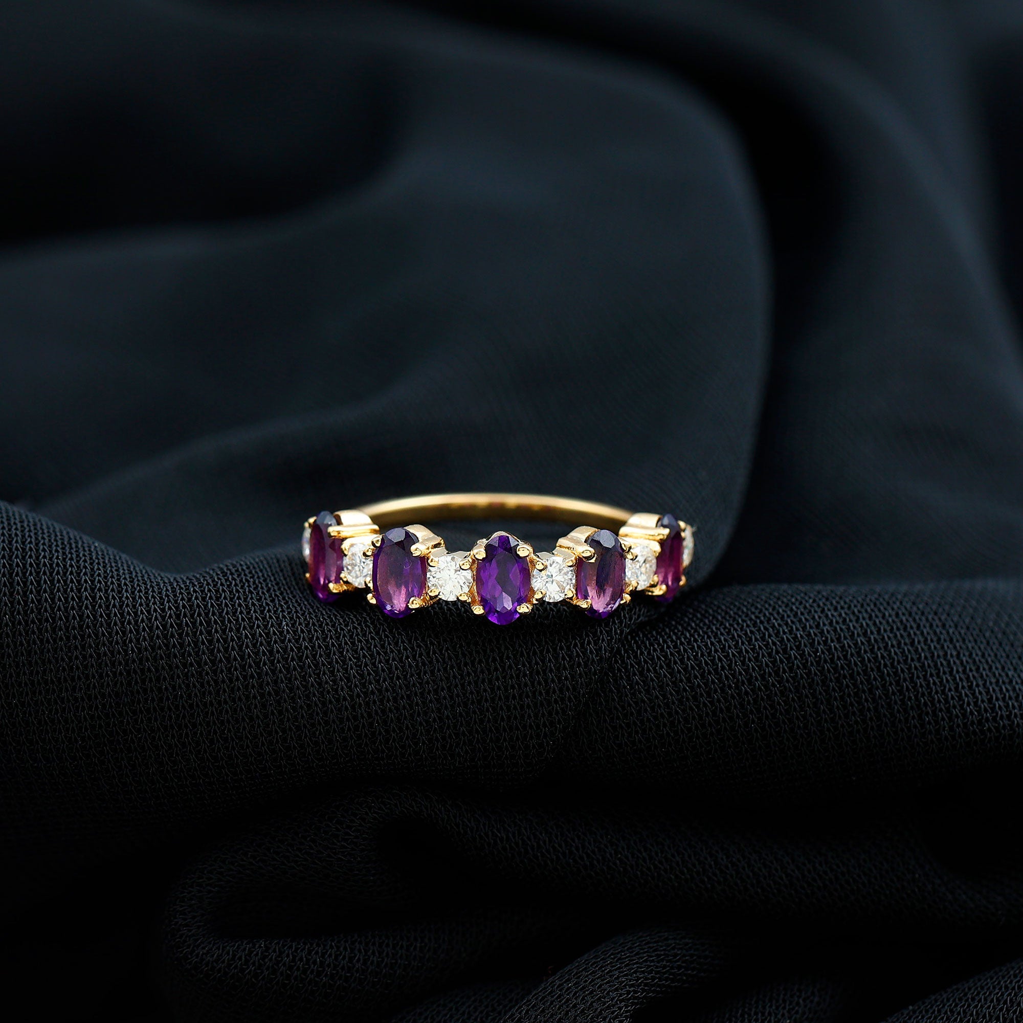 Natural Oval Amethyst Diamond Half Eternity Ring for Women
