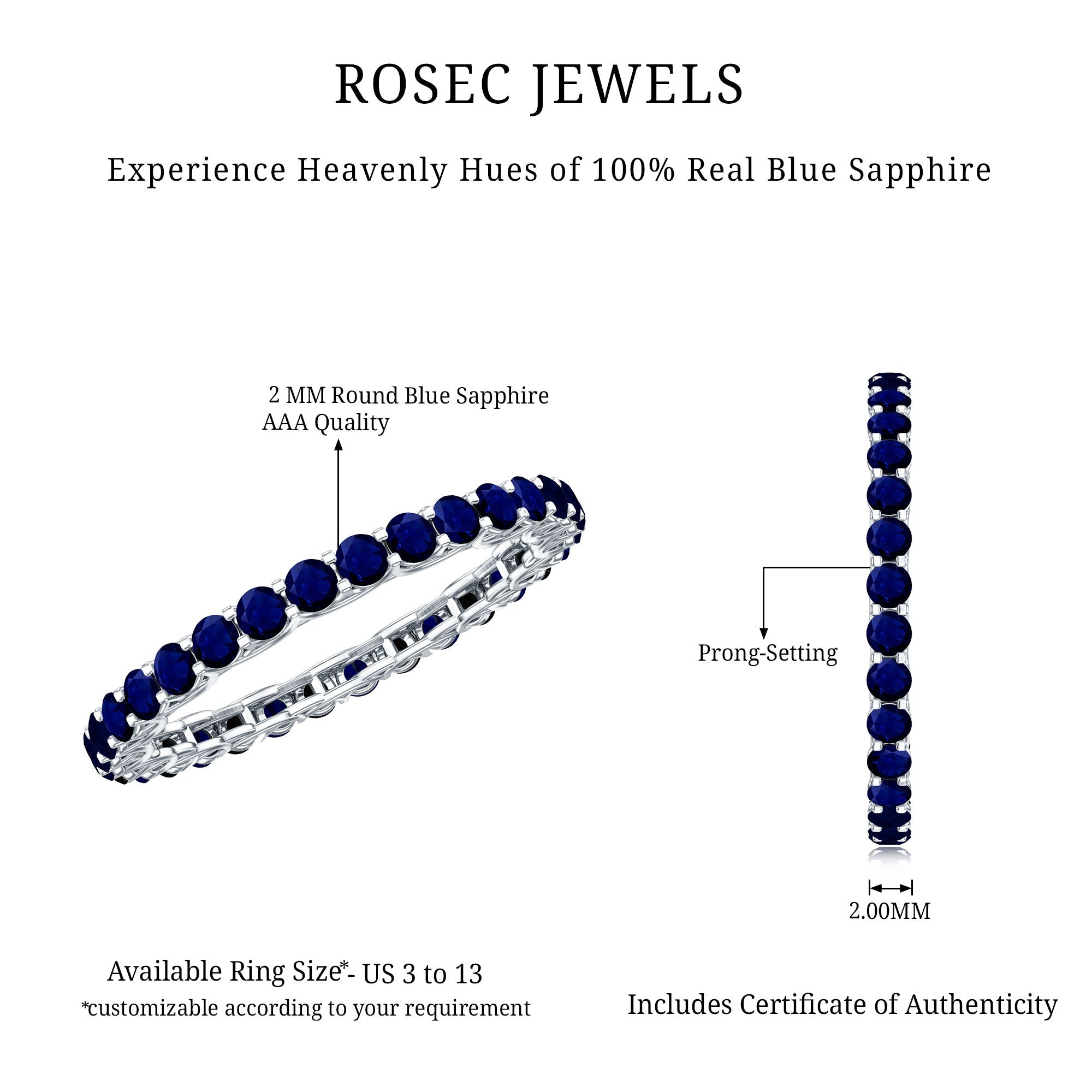 Real Blue Sapphire Full Eternity Ring for Women