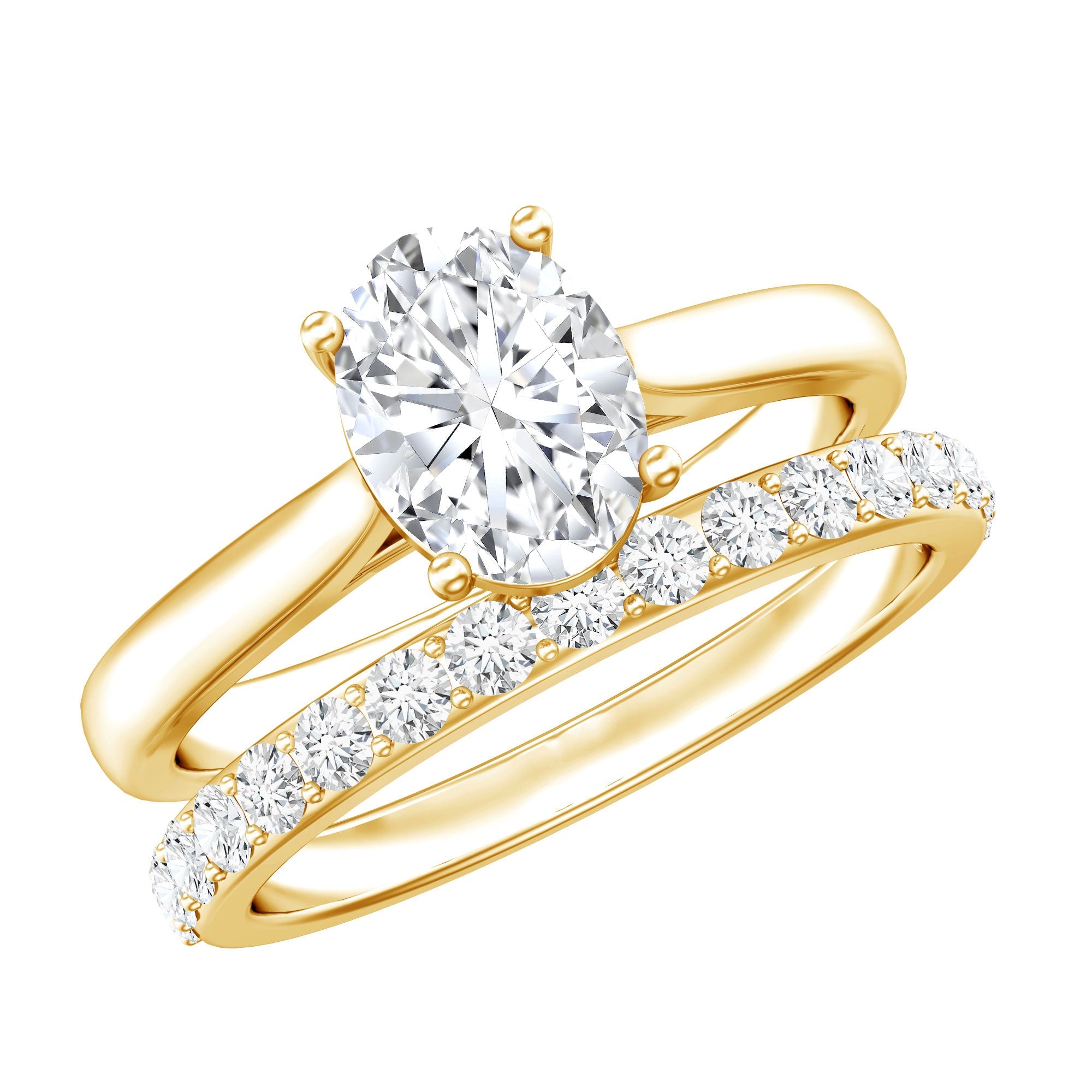 1 Carat Solitaire Lab Grown Diamond Oval Bridal Ring Set for Women