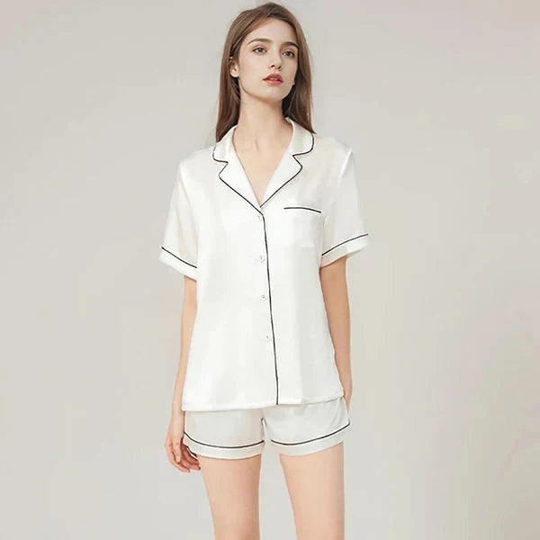 Real Mulberry Silk Pajama Set: Short Sleeve & Shorts