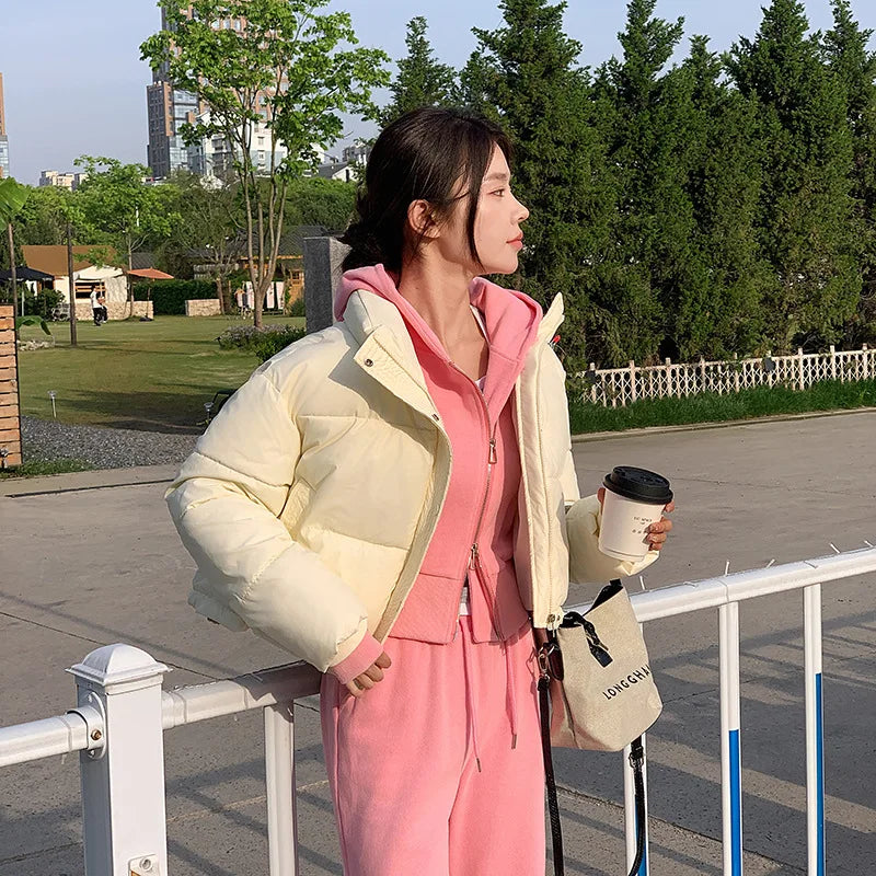 Women Winter Cropped Jacket – Warm Cotton-Padded Puffer Coat