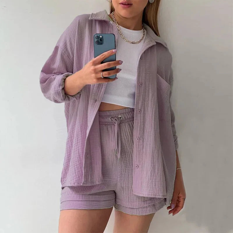 Women’s 2-Piece Cotton Gauze Pajama Set Summer Sleepwear