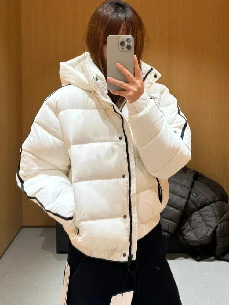 White Winter Jacket for Women – Hooded Thick Warm Padded Coat