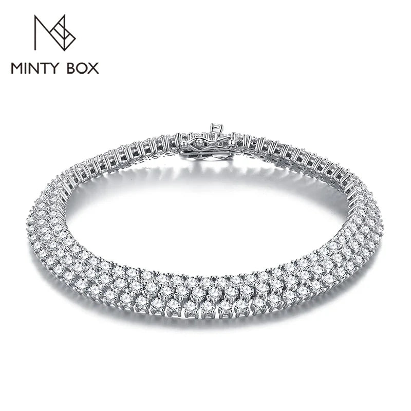 MINTYBOX S925 Sterling Silver All Moissanite Tennis Bracelet for Women D VVS1 Diamond Gold Plated Luxury Wedding Fine Jewelry