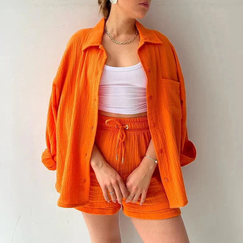 Women’s 2-Piece Cotton Gauze Pajama Set Summer Sleepwear