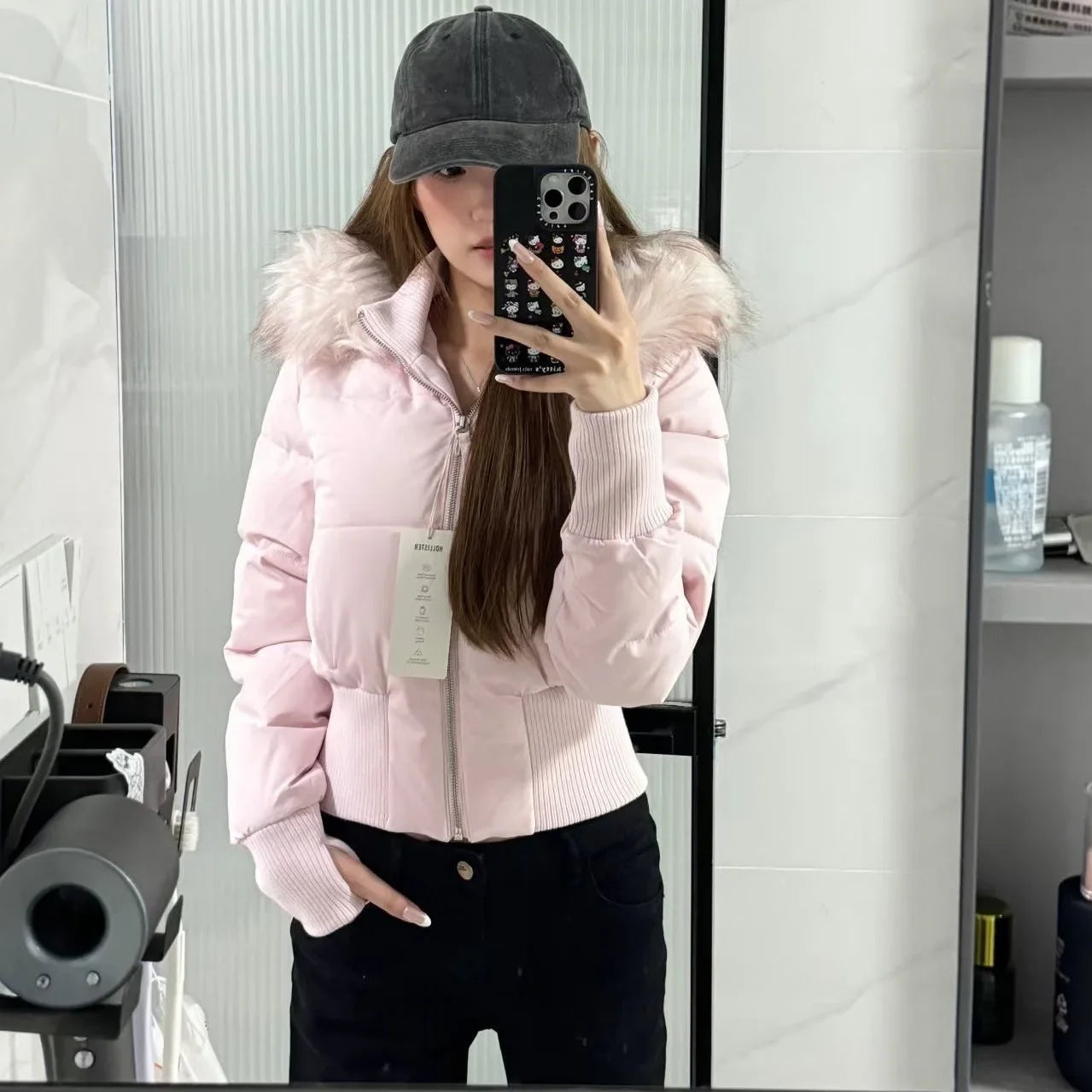 Y2K Retro Slim Women's Autumn and Winter Title Seamed Cotton Jacket Faux Fur Collar Long Sleeve Jacket 2025 New Jacket