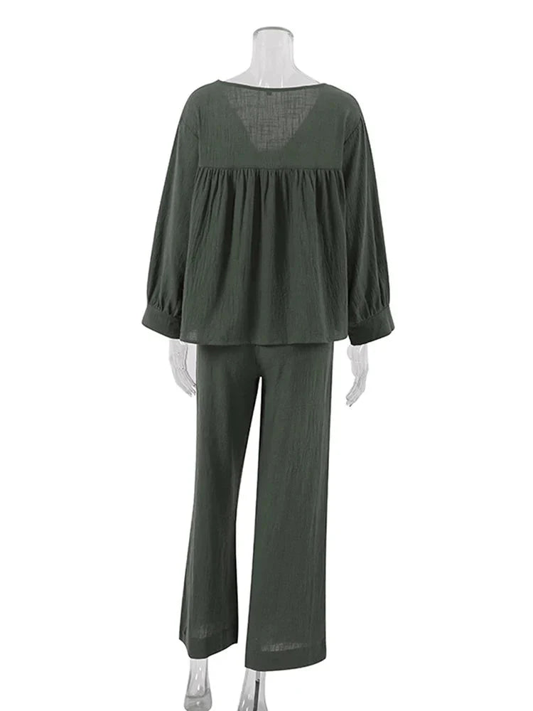 Women's 2-Piece Cotton Pajama Set V-Neck Sleepwear