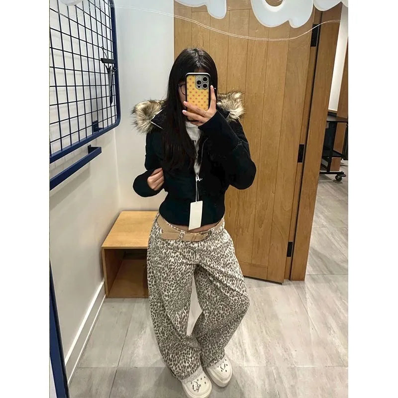 Y2K Retro Slim Women's Autumn and Winter Title Seamed Cotton Jacket Faux Fur Collar Long Sleeve Jacket 2025 New Jacket