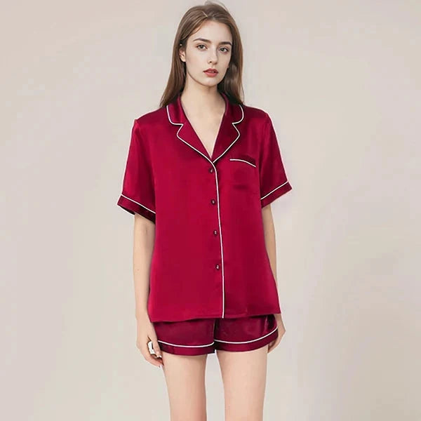 Real Mulberry Silk Pajama Set: Short Sleeve & Shorts