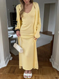 Effortless Soft-Knit Two-Piece Set with Long Cardigan