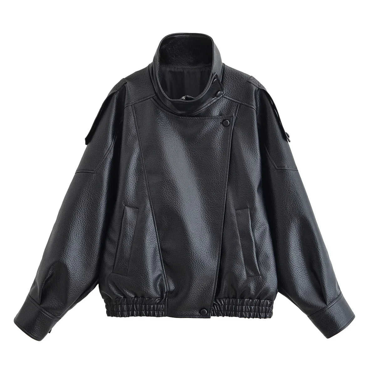 HH Women Autumn Elegant Street Style Coats Woman Asymmetric Button Pocket Long Sleeves Black Loose Zipper Slim Jackets