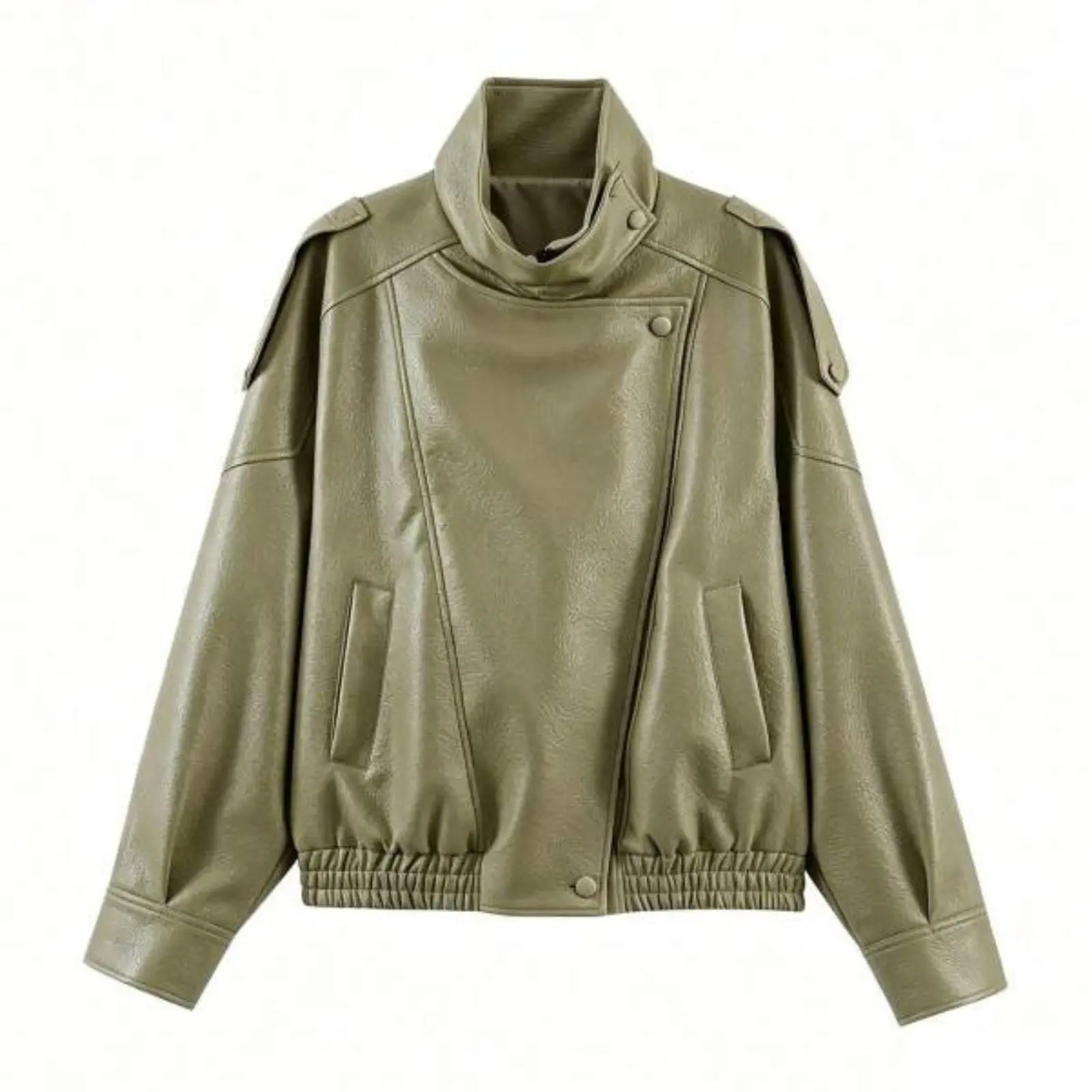 HH Women Autumn Elegant Street Style Coats Woman Asymmetric Button Pocket Long Sleeves Black Loose Zipper Slim Jackets