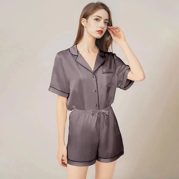 Real Mulberry Silk Pajama Set: Short Sleeve & Shorts