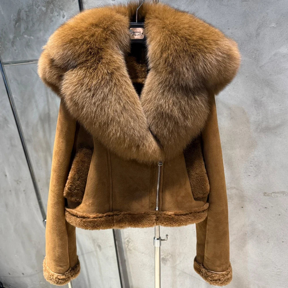 Shearling Luxe Fur-Collar Leather Jacket – Premium Winter Outerwear