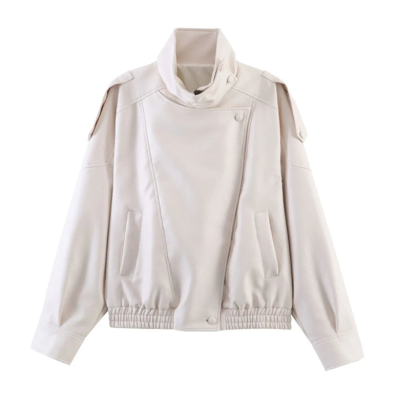 HH Women Autumn Elegant Street Style Coats Woman Asymmetric Button Pocket Long Sleeves Black Loose Zipper Slim Jackets