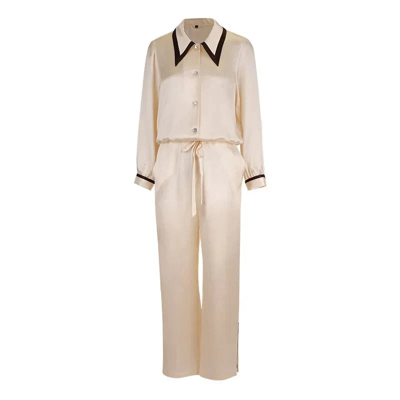 Contrast Silk Pajama Set Long-Sleeve Women's Sleepwear
