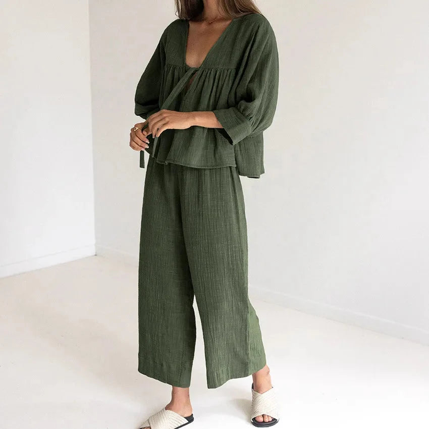 Women's 2-Piece Cotton Pajama Set V-Neck Sleepwear