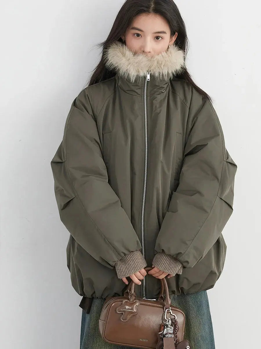 Faux Fur Collar Down Jacket Casual Winter Warm Coat for Women