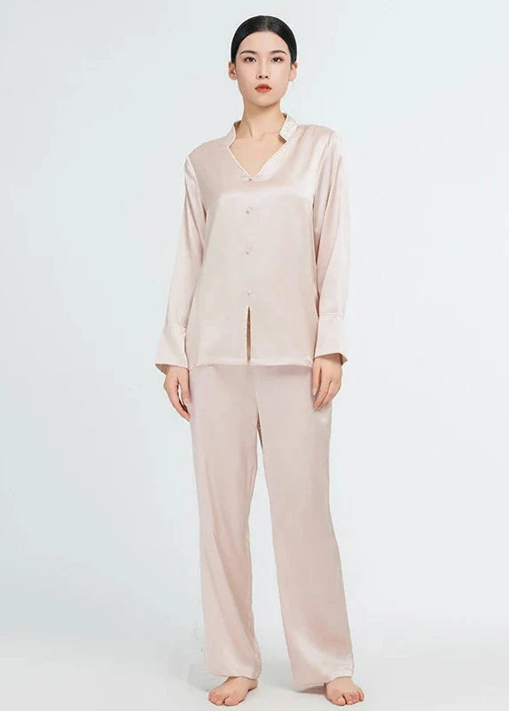 Elegant Women's Real Silk Pajamas Long Sleeve