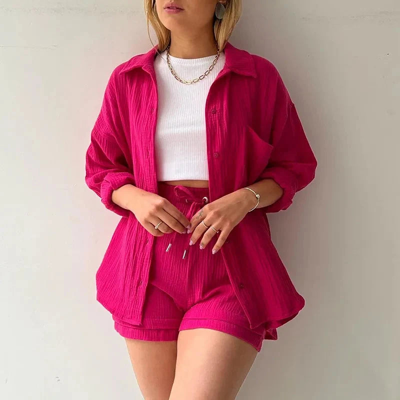 Women’s 2-Piece Cotton Gauze Pajama Set Summer Sleepwear