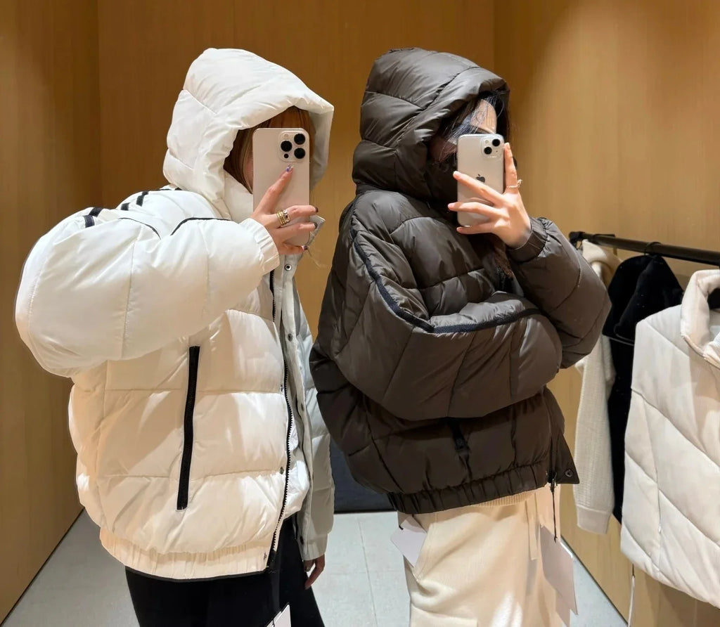 White Winter Jacket for Women – Hooded Thick Warm Padded Coat