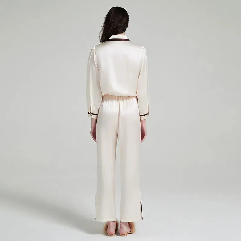 Contrast Silk Pajama Set Long-Sleeve Women's Sleepwear