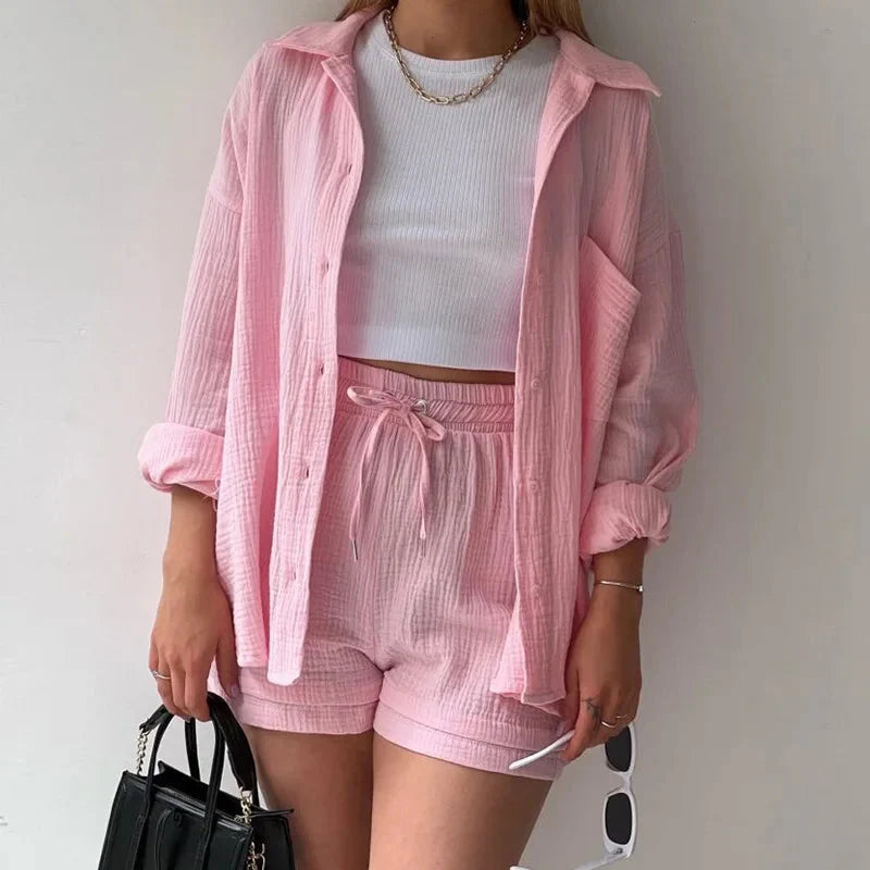 Women’s 2-Piece Cotton Gauze Pajama Set Summer Sleepwear