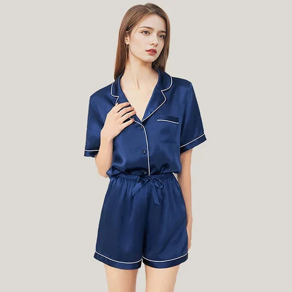 Real Mulberry Silk Pajama Set: Short Sleeve & Shorts